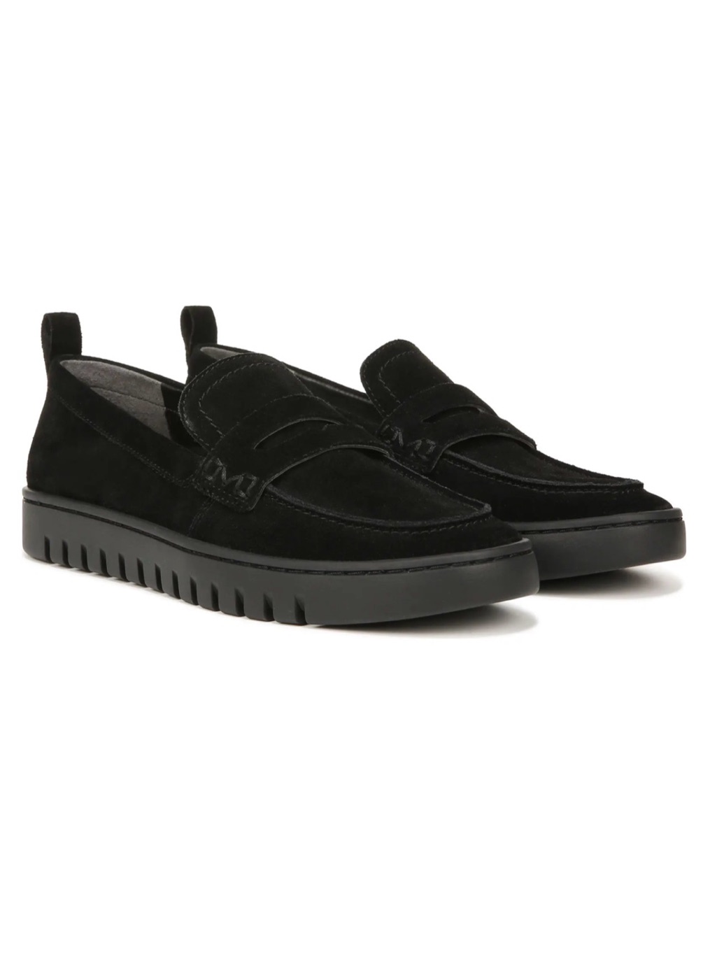 Vionic Black Suede Lug-Sole Penny Loafers